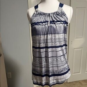 Banana Republic Navy and White Geometric Tank Top